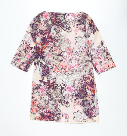 Monsoon Womens Multicoloured Geometric Polyester Shift Size 8 Boat Neck Pullover