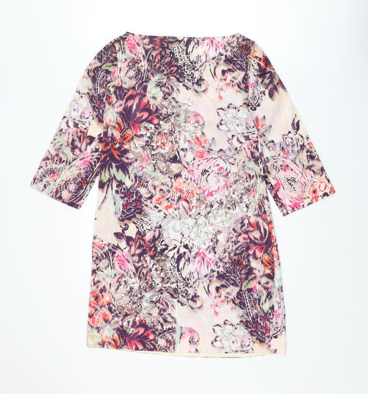 Monsoon Womens Multicoloured Geometric Polyester Shift Size 8 Boat Neck Pullover