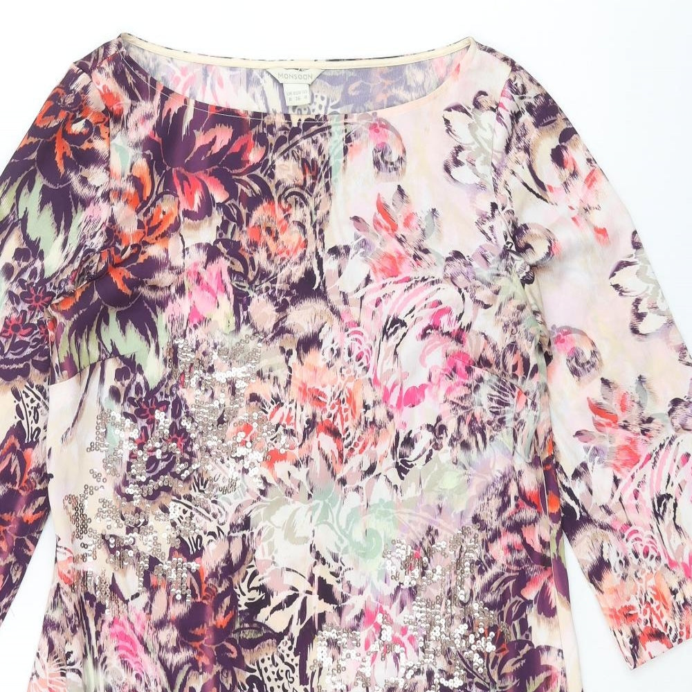 Monsoon Womens Multicoloured Geometric Polyester Shift Size 8 Boat Neck Pullover