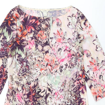 Monsoon Womens Multicoloured Geometric Polyester Shift Size 8 Boat Neck Pullover