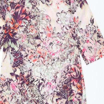 Monsoon Womens Multicoloured Geometric Polyester Shift Size 8 Boat Neck Pullover