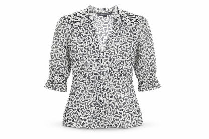 French Connection Womens Black Geometric Polyester Basic Button-Up Size 6 V-Neck