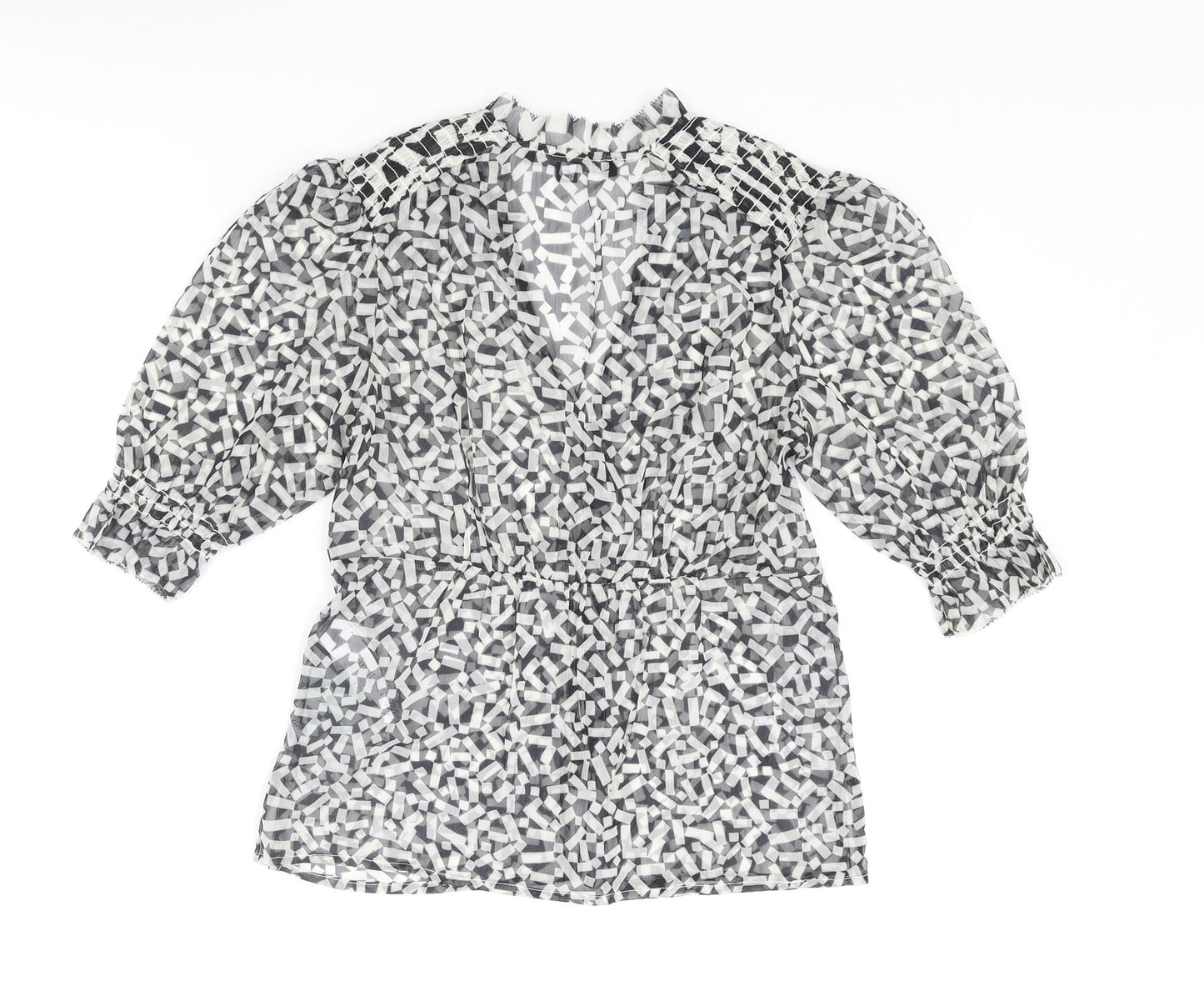 French Connection Womens Black Geometric Polyester Basic Button-Up Size 6 V-Neck