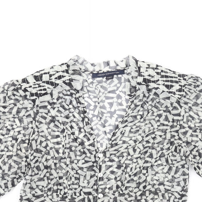 French Connection Womens Black Geometric Polyester Basic Button-Up Size 6 V-Neck