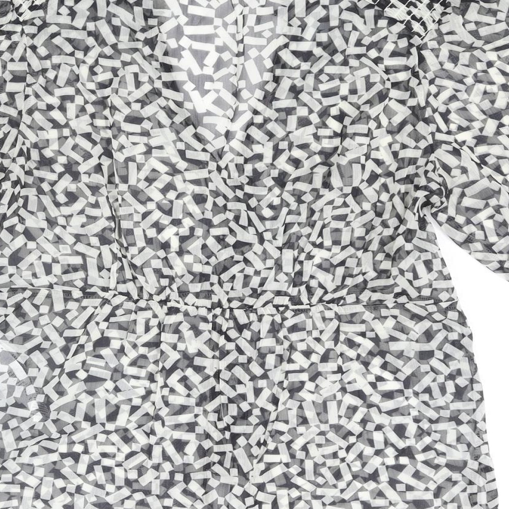 French Connection Womens Black Geometric Polyester Basic Button-Up Size 6 V-Neck