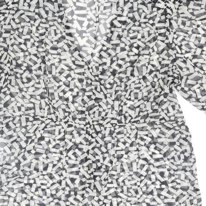 French Connection Womens Black Geometric Polyester Basic Button-Up Size 6 V-Neck