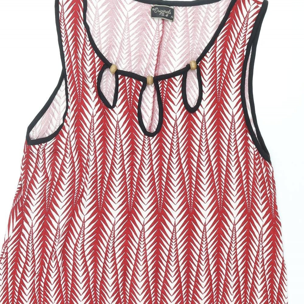 Originals Womens Red Geometric Viscose Basic Tank Size 14 Round Neck