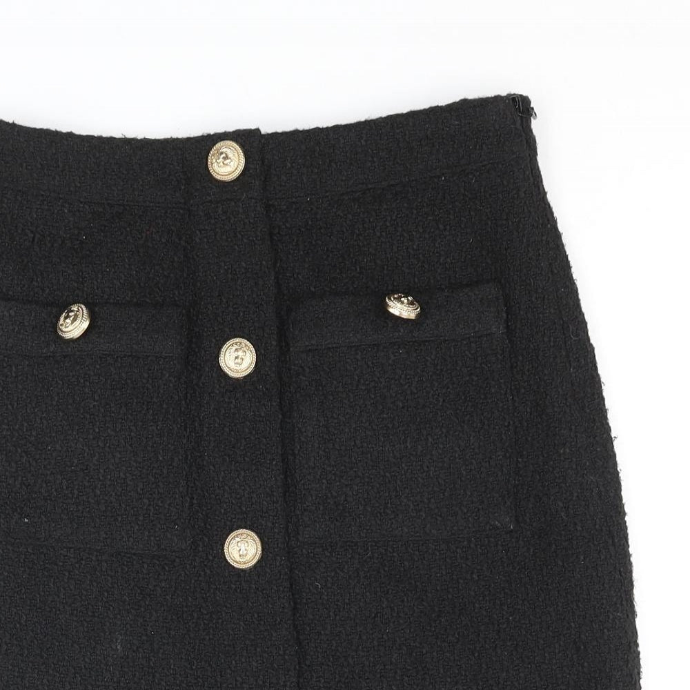 New Look Womens Black Polyester A-Line Skirt Size 6 Zip