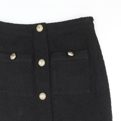 New Look Womens Black Polyester A-Line Skirt Size 6 Zip