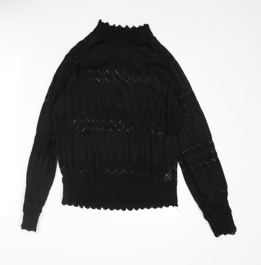 b.young Womens Black Polyester Basic Blouse Size 14 Mock Neck - Lace Detail