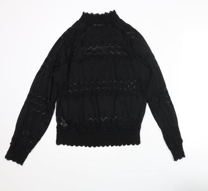 b.young Womens Black Polyester Basic Blouse Size 14 Mock Neck - Lace Detail