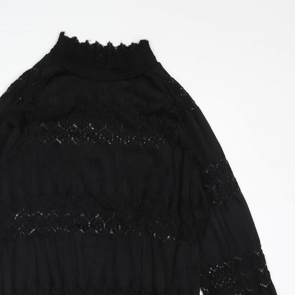 b.young Womens Black Polyester Basic Blouse Size 14 Mock Neck - Lace Detail