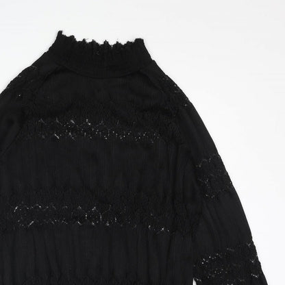 b.young Womens Black Polyester Basic Blouse Size 14 Mock Neck - Lace Detail