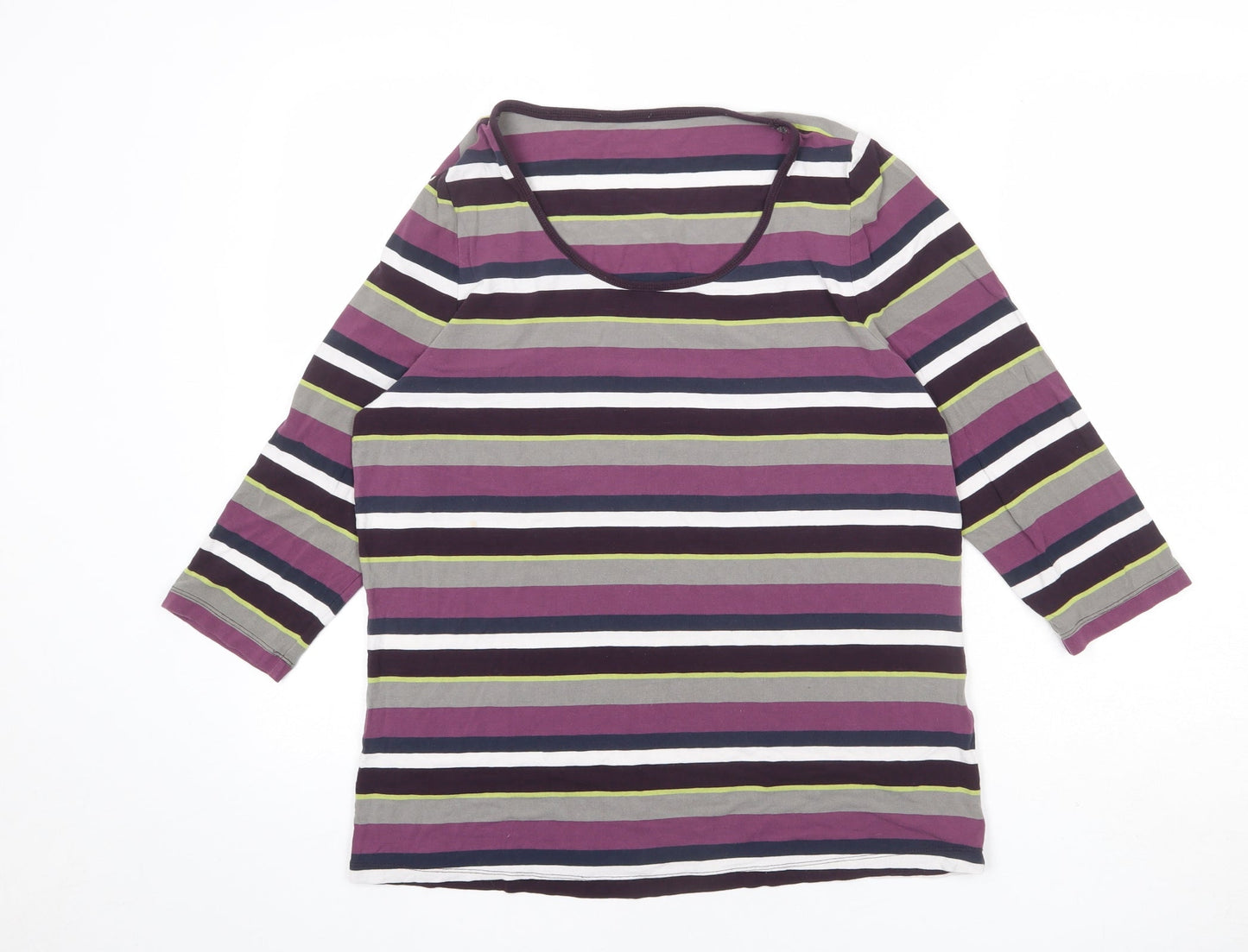 Bonita Womens Multicoloured Striped Viscose Basic T-Shirt Size L Round Neck