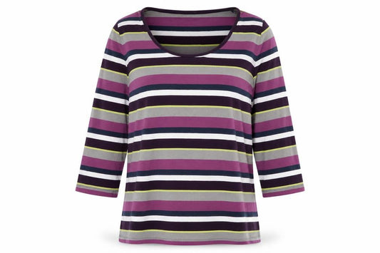 Bonita Womens Multicoloured Striped Viscose Basic T-Shirt Size L Round Neck
