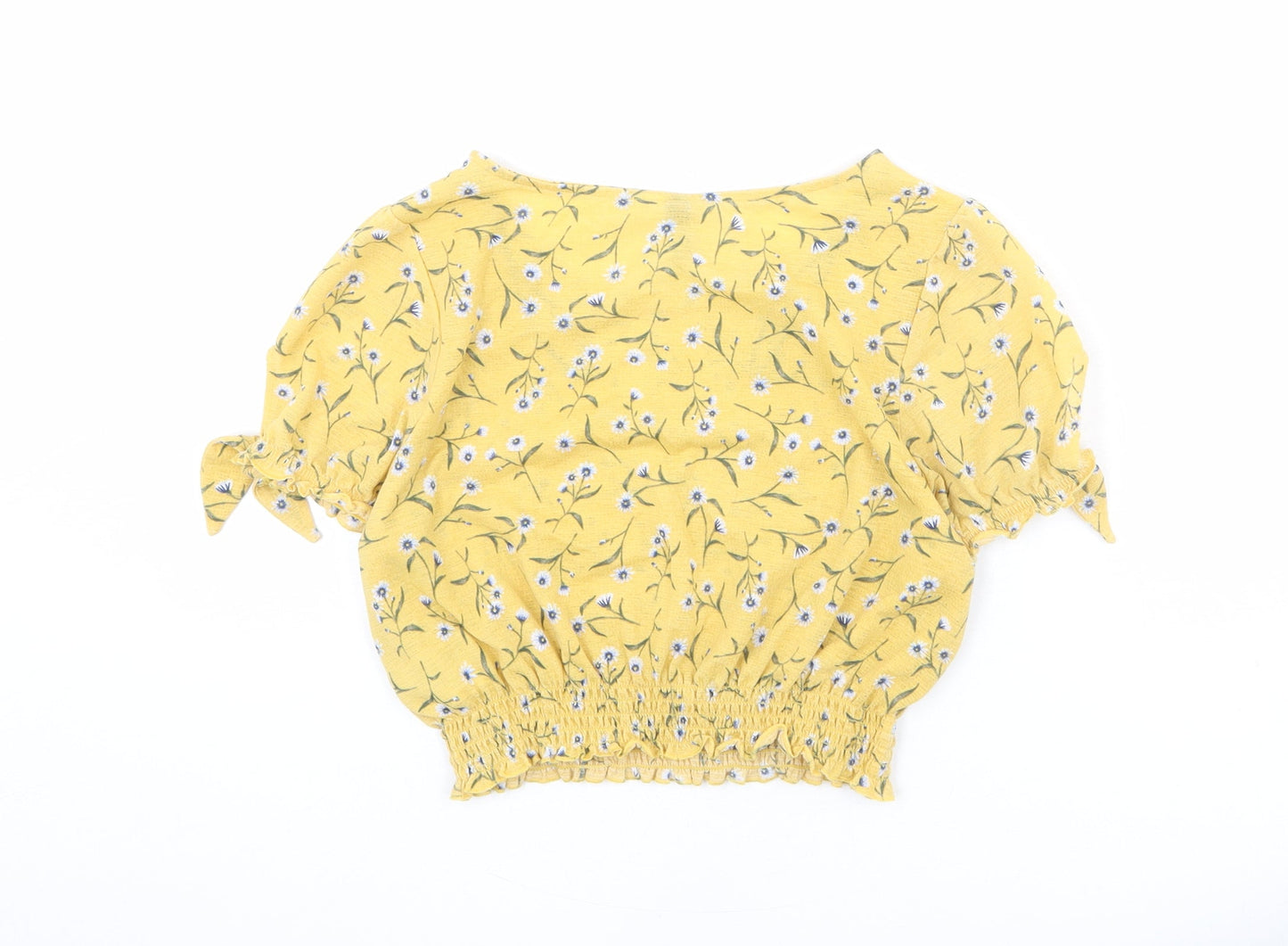 Divided by H&M Womens Yellow Floral Polyester Cropped Blouse Size M Scoop Neck