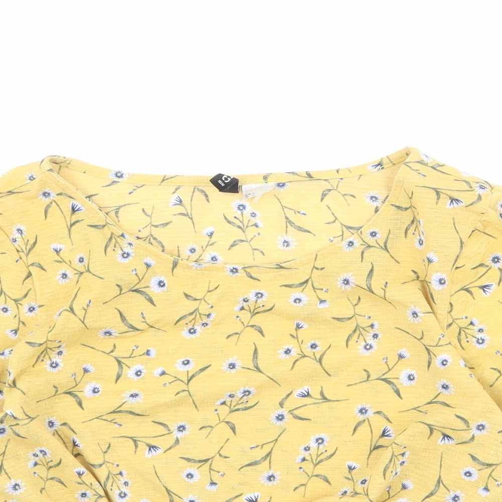 Divided by H&M Womens Yellow Floral Polyester Cropped Blouse Size M Scoop Neck
