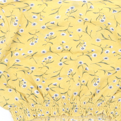 Divided by H&M Womens Yellow Floral Polyester Cropped Blouse Size M Scoop Neck