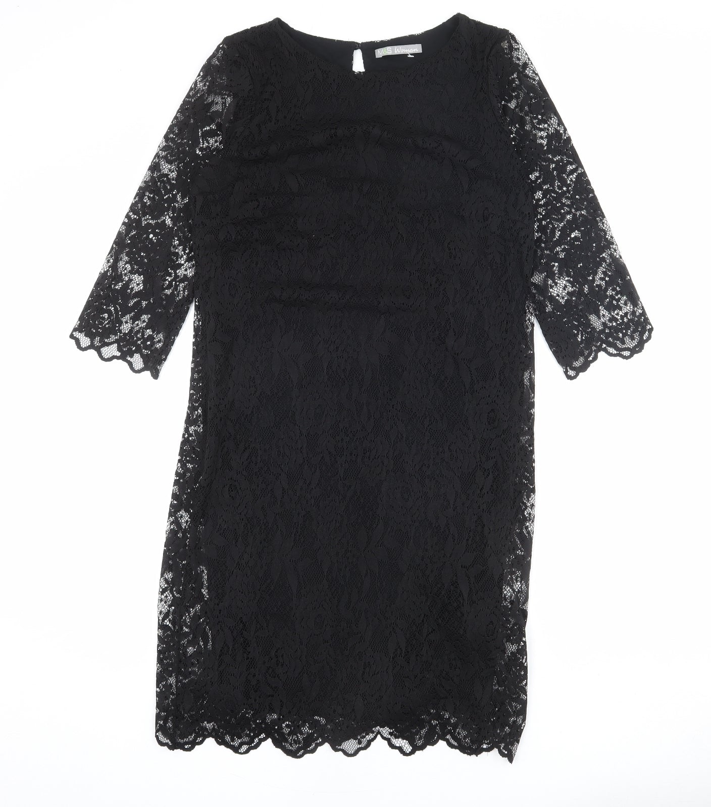 Marks and Spencer Womens Black Viscose Shift Size 12 Round Neck Button