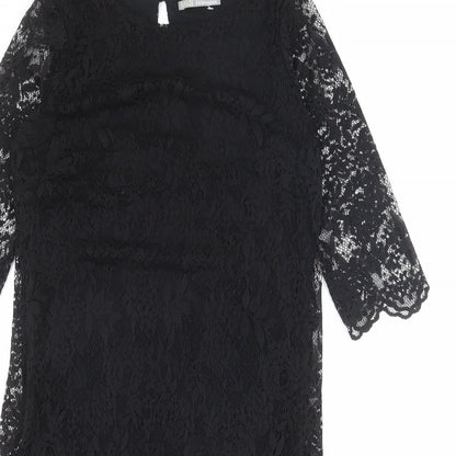 Marks and Spencer Womens Black Viscose Shift Size 12 Round Neck Button