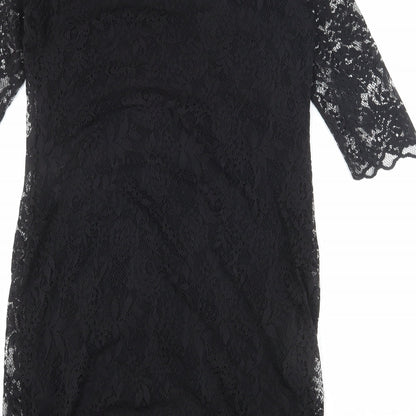 Marks and Spencer Womens Black Viscose Shift Size 12 Round Neck Button