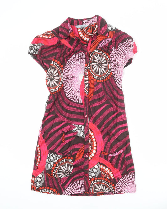 Red Herring Womens Multicoloured Geometric Polyester Shirt Dress Size 8 Collared Button