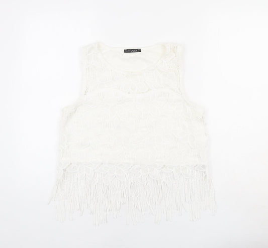 Quiz Womens White Polyester Cropped Tank Size 14 Round Neck - Lace detail