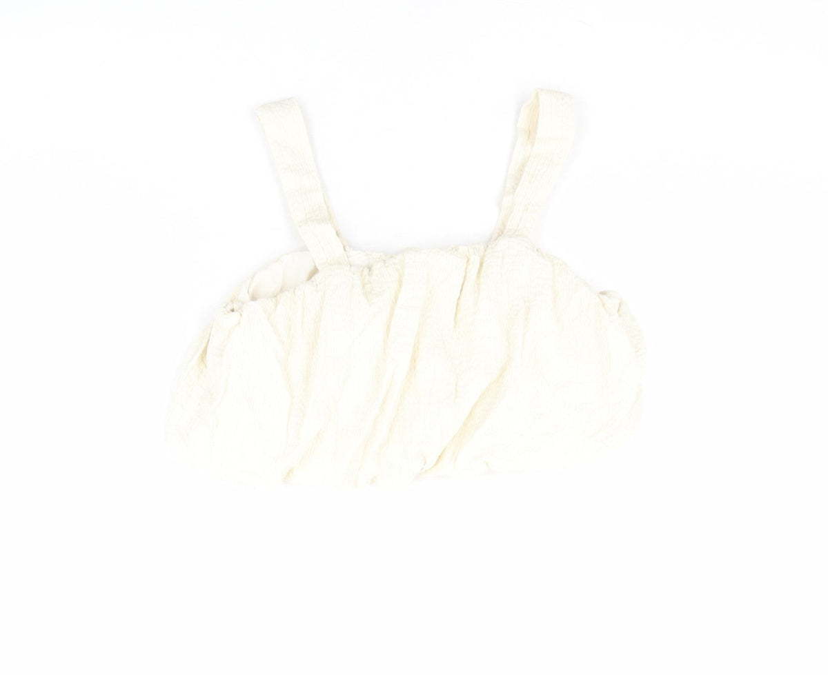 Additional front view of Zara girls’ ivory polyester cropped blouse, size 10, years square neck pullover