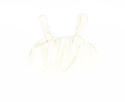 Additional front view of Zara girls’ ivory polyester cropped blouse, size 10, years square neck pullover
