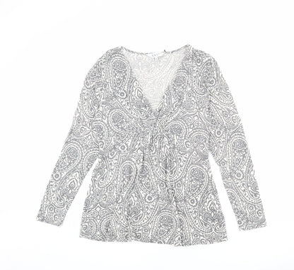 EAST Womens Grey Geometric Viscose Basic Blouse Size 12 V-Neck