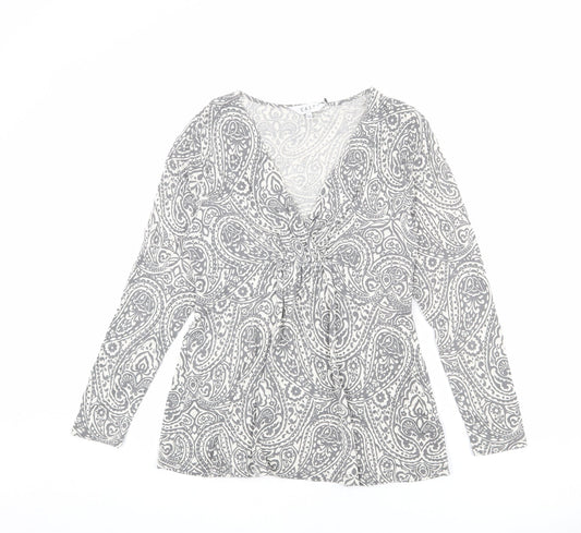 EAST Womens Grey Geometric Viscose Basic Blouse Size 12 V-Neck