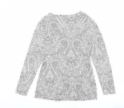 EAST Womens Grey Geometric Viscose Basic Blouse Size 12 V-Neck