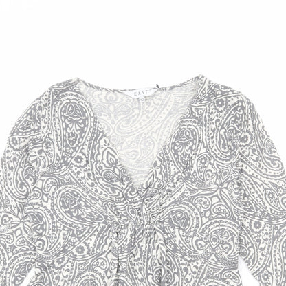 EAST Womens Grey Geometric Viscose Basic Blouse Size 12 V-Neck