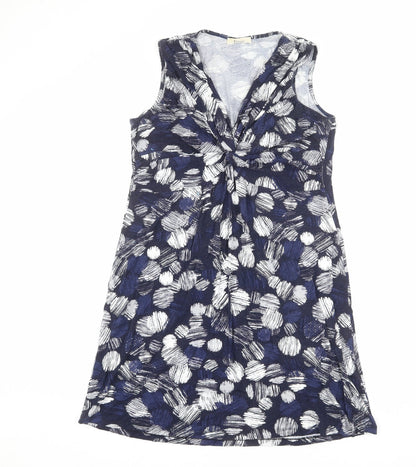 Precis Womens Blue Geometric Viscose A-Line Size M V-Neck Pullover