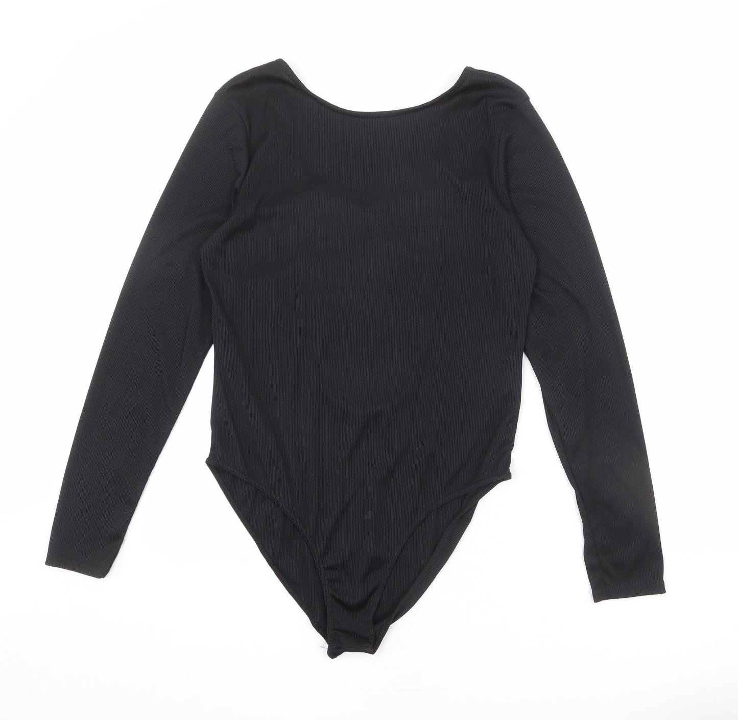 Missguided Womens Black Polyester Bodysuit One-Piece Size 14 Snap - Lace Up Back Detail