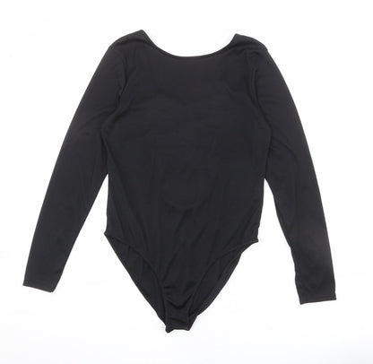 Missguided Womens Black Polyester Bodysuit One-Piece Size 14 Snap - Lace Up Back Detail