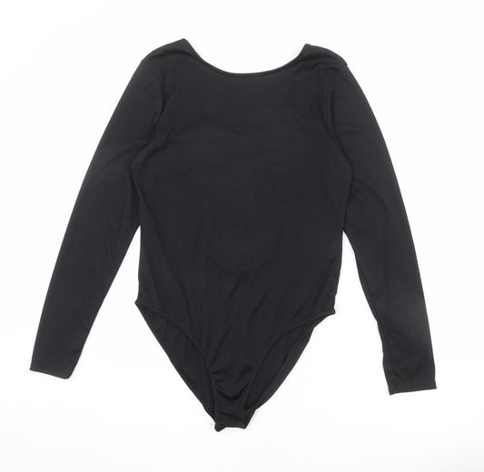 Missguided Womens Black Polyester Bodysuit One-Piece Size 14 Snap - Lace Up Back Detail