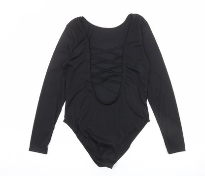 Missguided Womens Black Polyester Bodysuit One-Piece Size 14 Snap - Lace Up Back Detail