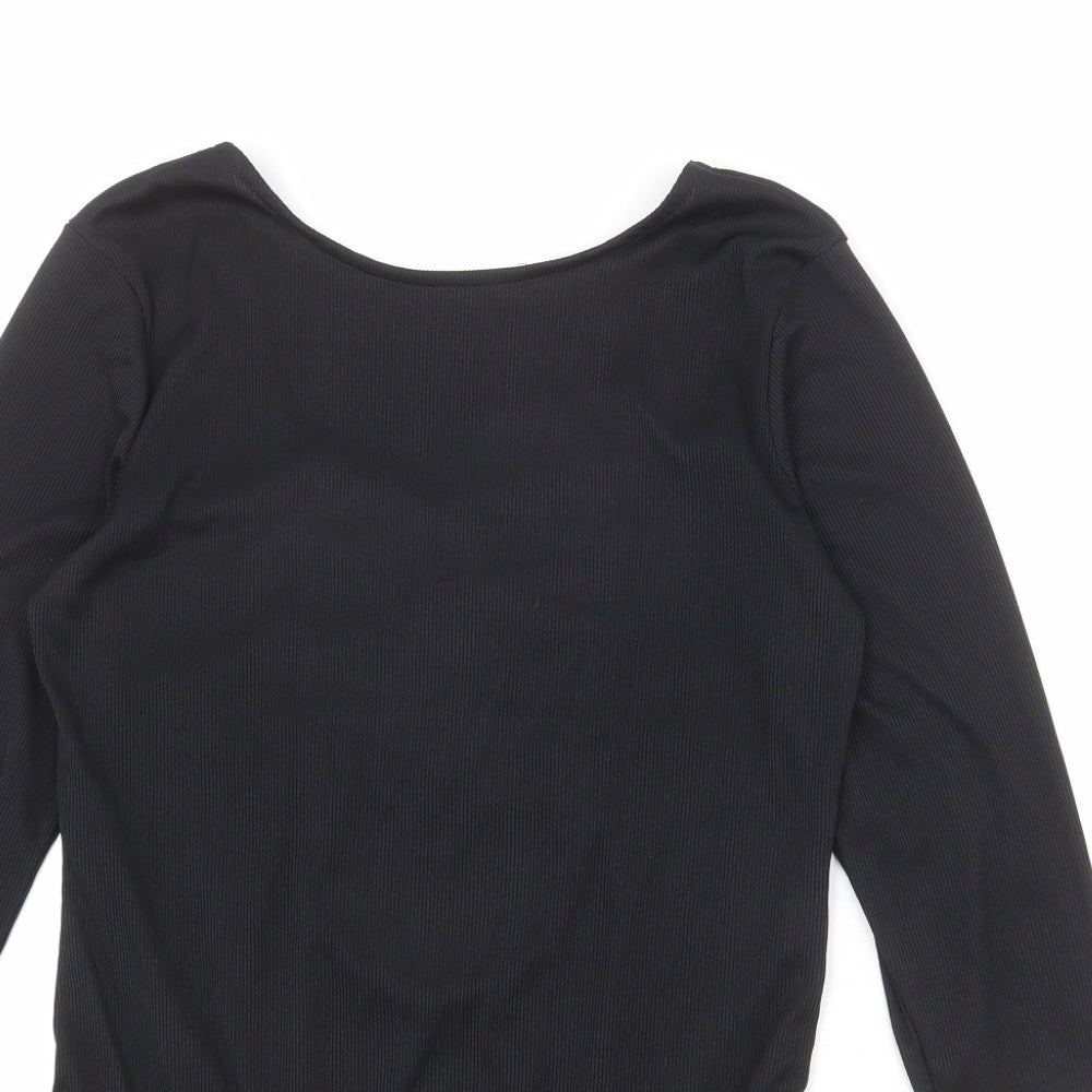 Missguided Womens Black Polyester Bodysuit One-Piece Size 14 Snap - Lace Up Back Detail