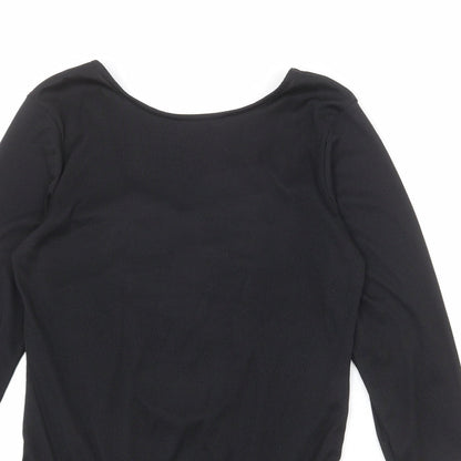 Missguided Womens Black Polyester Bodysuit One-Piece Size 14 Snap - Lace Up Back Detail