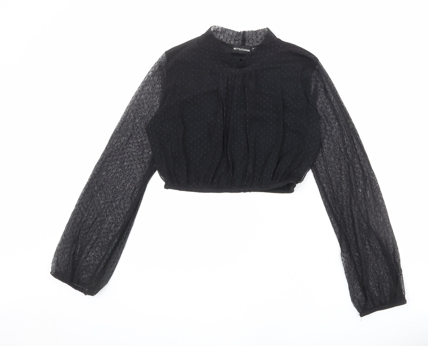 Womens UK Size 12 PRETTYLITTLETHING Black Cropped Blouse