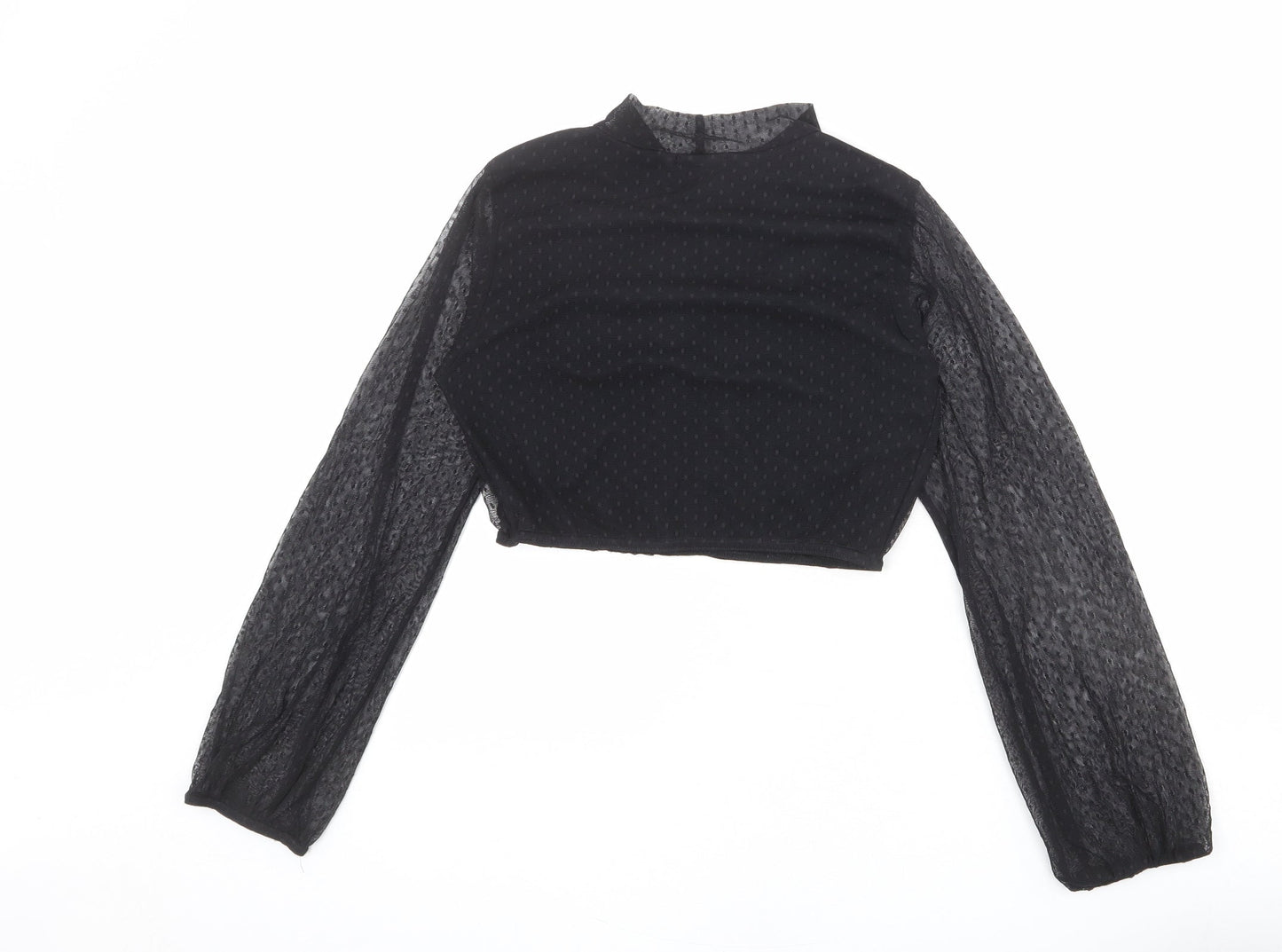Womens UK Size 12 PRETTYLITTLETHING Black Cropped Blouse