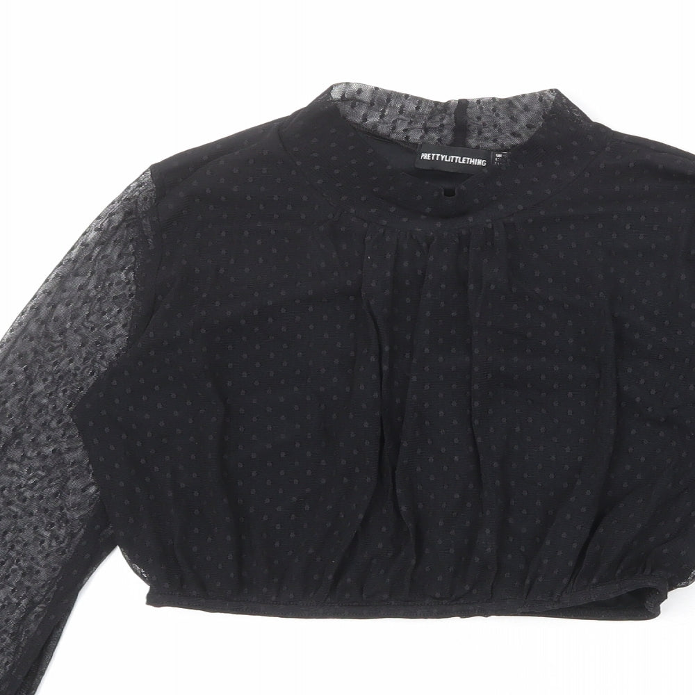 Womens UK Size 12 PRETTYLITTLETHING Black Cropped Blouse