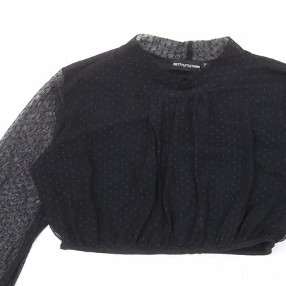 Womens UK Size 12 PRETTYLITTLETHING Black Cropped Blouse