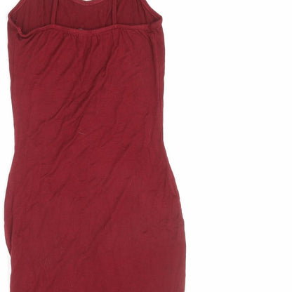 PRETTYLITTLETHING Womens Red Viscose Tank Dress Size 8 Round Neck Pullover