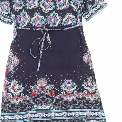 Per Una Womens Blue Geometric Viscose A-Line Size 10 V-Neck Pullover