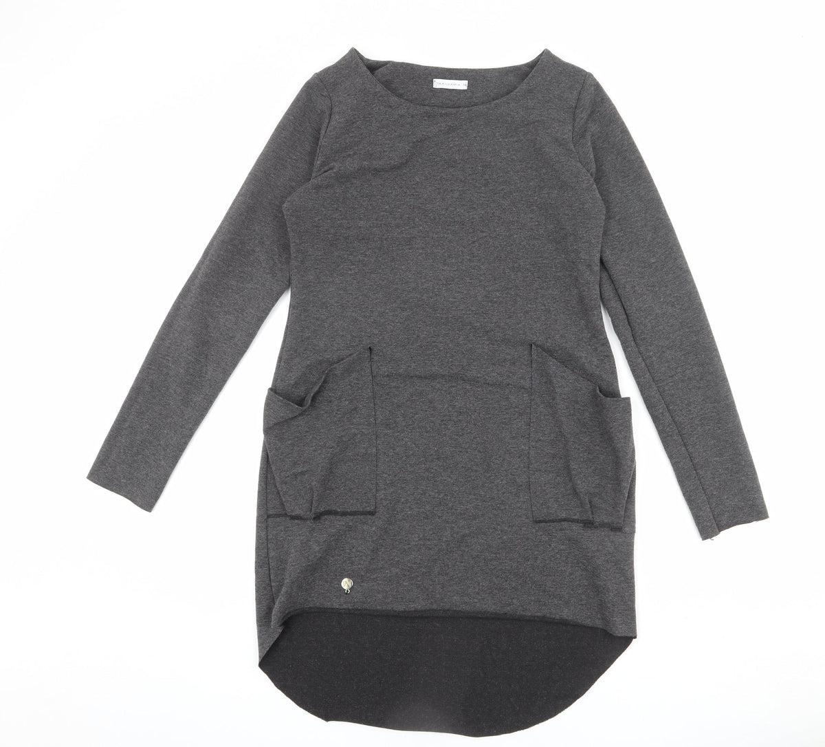 MAKADAMIA Womens Grey Polyester Jumper Dress Size 10 Round Neck Pullover