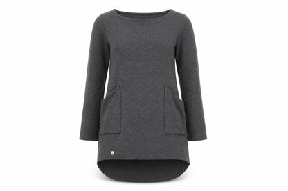 MAKADAMIA Womens Grey Polyester Jumper Dress Size 10 Round Neck Pullover