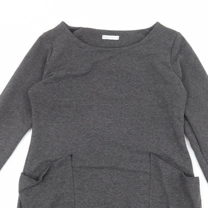 MAKADAMIA Womens Grey Polyester Jumper Dress Size 10 Round Neck Pullover
