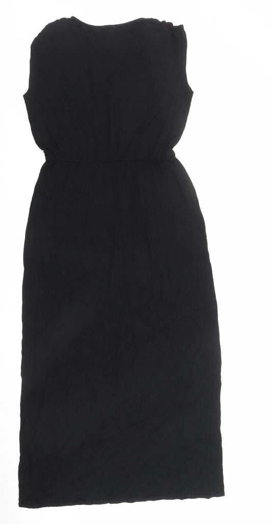 Oasis Womens Black Viscose Maxi Size S V-Neck Pullover